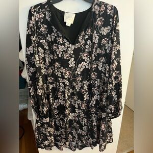 ERIN by Erin Fetherston Black and White Floral Long Sleeve Dress